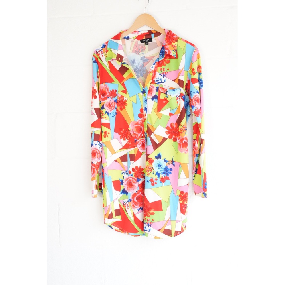 Julia by‎ Love J Button Up Shirt Womens 1X Multicolor Geometric Long Sleeve